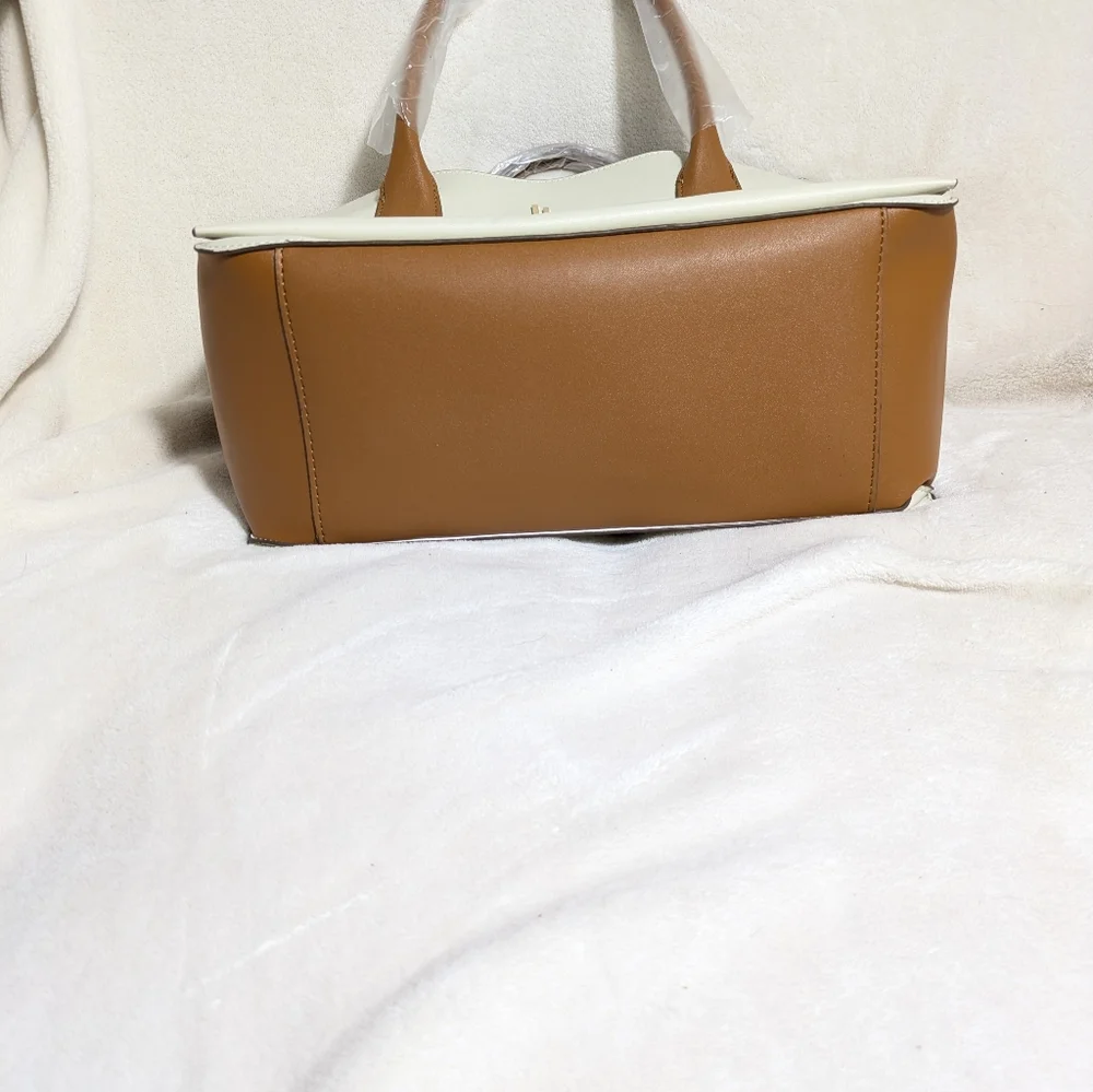 NWOT Loulu‎ Cream Brown Purse Tote Vegan Leather Detachable Crossbody Strap